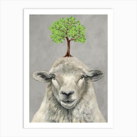 Sheep With Tree Art Print