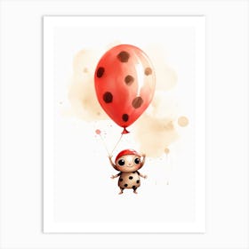 Baby Ladybug Flying With Ballons, Watercolour Nursery Art 1 Art Print