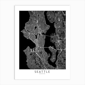 Seattle Black And White Map Art Print
