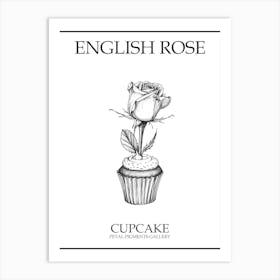 English Rose Cupcake Line Drawing 4 Poster Art Print