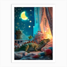 Toy Dinosaur In Bed Sleeping 1 Art Print