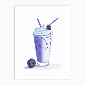 Blueberry Milkshake Dairy Food Pencil Illustration 3 Art Print