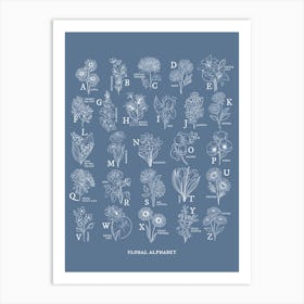 Floral Alphabet | Denim Blue Art Print