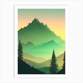 Misty Mountains Vertical Composition In Green Tone 55 Art Print