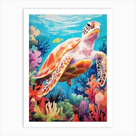 Vivid Pastel Turtle With Aquatic Plants 3 Art Print