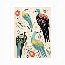 Folk Style Bird Painting Egret 3 Art Print