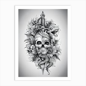 Skull and Dagger Sketch Art Print #1 Art Print