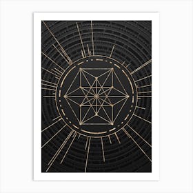 Geometric Glyph Symbol in Gold with Radial Array Lines on Dark Gray n.0113 Art Print