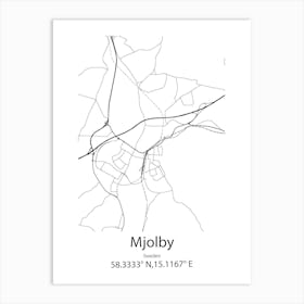 Mjolby,Sweden Minimalist Map Art Print