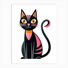 Black Cat With Pink Stripes Art Print