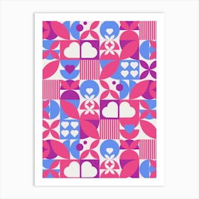 St. Valentines Day geometric neon synthwave pattern (red and blue) - abstract poster 1 Affiche