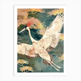 White Cranes Painting Gold Blue Effect Collage 4 Art Print