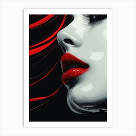 Cracked Realities: Red Ink Rendition Inspired by Chevrier and Gillen: Sexy Woman Art Print
