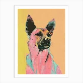 Pastel Norwegian Buhund Dog Line Illustration 3 Art Print