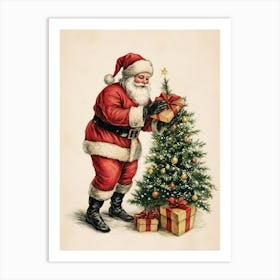 Vintage Santa Claus Christmas Tree Art Print Art Print