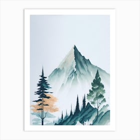 Mountain And Forest In Minimalist Watercolor Vertical Composition 216 Art Print