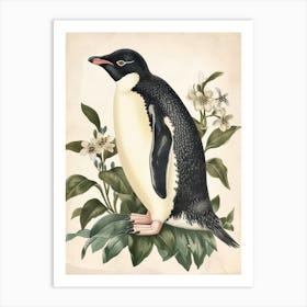 Adlie Penguin Stewart Island Ulva Island Vintage Botanical Painting 1 Art Print