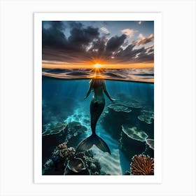 Mermaid At Sunset -Reimagined Art Print