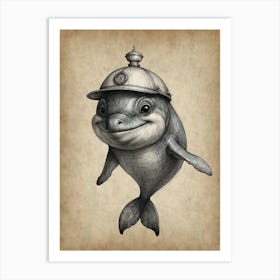 Dolphin In A Hat Art Print