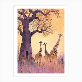 Herd Of Giraffe Cute Illustration  4 Art Print