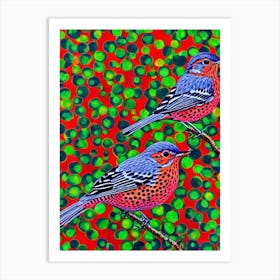 Hermit Thrush 2 Yayoi Kusama Style Illustration Bird Art Print