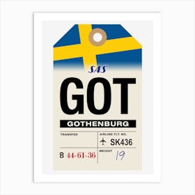 Gottenburg (GOT) Sweden Vintage Airline Luggage Tag Art Print