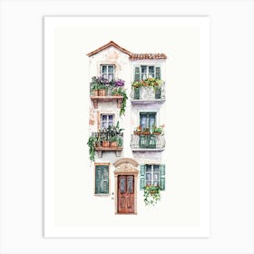 Watercolor Of Italian Balconies Art Print