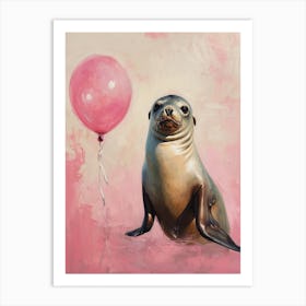 Cute Sea Lion 2 With Balloon Art Print
