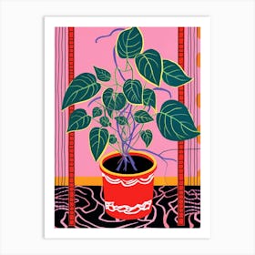 Pink And Red Plant Illustration Rubber Plant Tineke Ficus 1 Art Print