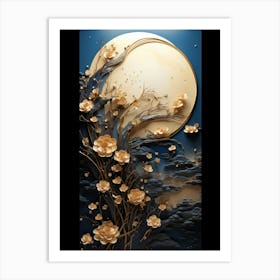 Moon And Flowers Art Print