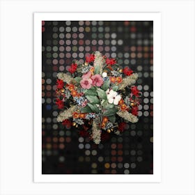 Vintage Periwinkle Flower Wreath on Dot Bokeh Pattern n.0005 Art Print
