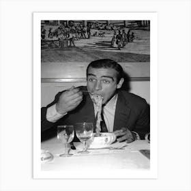 Vintage Black And White James Bond Eating Spaghetti Art Print