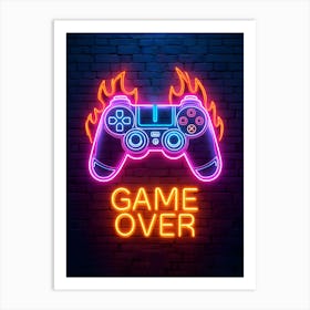 Game Over Neon Sign Gaming Poster Canvas Wall Room Decor Art Print