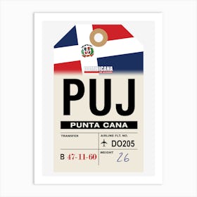 Punta Cana (PUJ) Dominican Republic Vintage Airline Luggage Tag Art Print