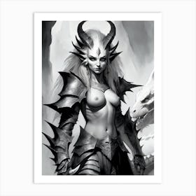 Dragonborn Black And White Painting (19) Art Print