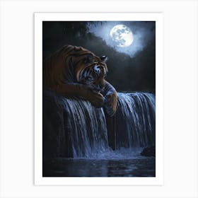 Tiger By The Waterfall. Generated AI. Art Print 1 Art Print