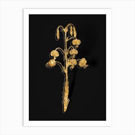 Vintage Lilium Pyrenaicum Botanical in Gold on Black n.0505 Art Print