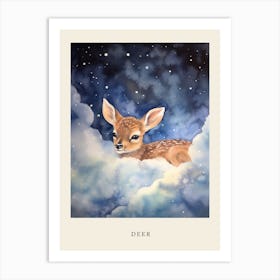 Baby Deer 4 Sleeping In The Clouds Nursery Poster Art Print