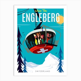 Engleberg Mount Titlis Poster Teal & White Art Print