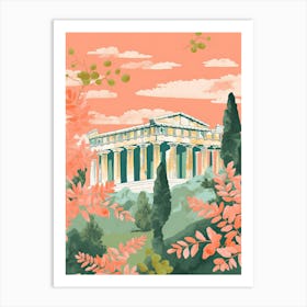 Parthenon   Athens, Greece   Cute Botanical Illustration Travel 2 Art Print