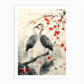 Herons In Cherry Blossoms Art Print