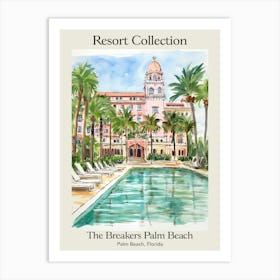 Poster Of The Breakers Palm Beach   Palm Beach, Florida   Resort Collection Storybook Illustration 2 Art Print