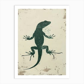 Forest Green Skinks Lizard Blockprint 1 Art Print