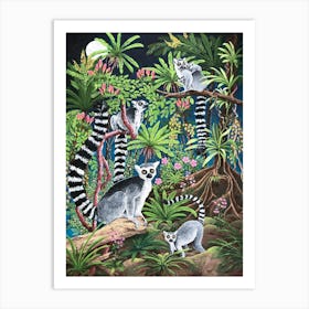 Madagascar: Ringtails And Orchids Art Print