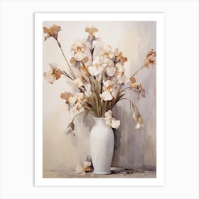 Iris, Autumn Fall Flowers Sitting In A White Vase, Farmhouse Style 3 Art Print