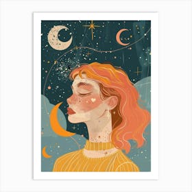 Girl With Moon And Stars 3 Art Print