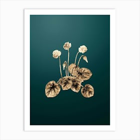 Gold Botanical Shore Cyclamen Flower on Dark Teal n.3654 Art Print
