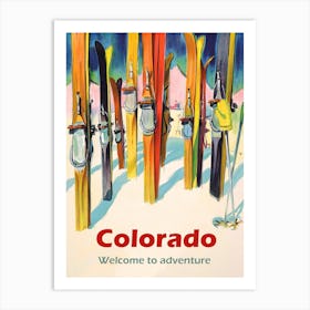 Colorado, Ski Gears In a Snow Art Print