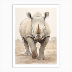 Rhino Walking Portrait 1 Art Print