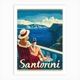 Aihrgdesign A Mid Century Modern Travel Poster For Santorini 1 Art Print